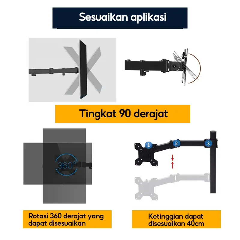 Monitor stand bracket monitor 17"-32" single monitor stand ARM Mount Desk Stand Desk Mount monitor stand Braket Hitam  Computer Bahan logam, kualitas tinggi, penggantian kerusakan. Aksesoris Laptop Komputer 2