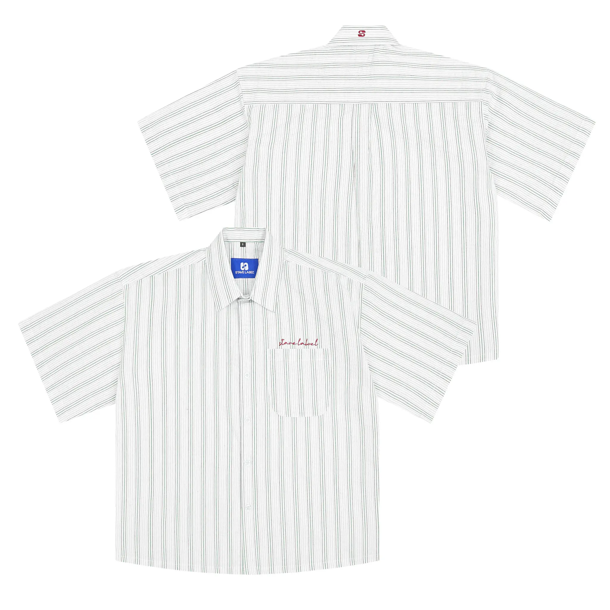Áo Sơ Mi STAVE LABEL Tay Ngắn Form Big Boxy | Sọc Trắng Xanh