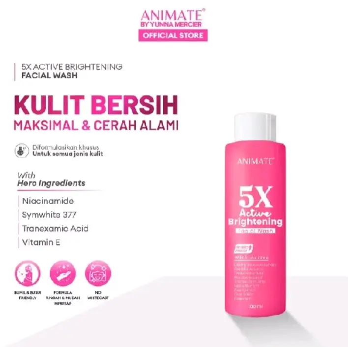 Sabun Pembersih Wajah Animate Whitening 100ml - Mencerahkan, Pelembab, Kering, Muka, Acid, Cleanser, Pencerah - Cleansing, Perawatan Facial Memutihkan wash