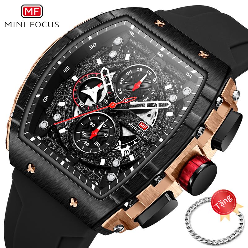 MINI FOCUS Đồng Hồ Nam  Không Thấm Nước, Có Lịch Ngày Và Đồng Hồ Bấm Giờ, Hình Vuông, Đồng Hồ Thạch Anh Tương Tự Phát Sáng, Thời Trang, Mặt Số Lớn, Phong Cách Sang Trọng watch Đeo Tay vintage