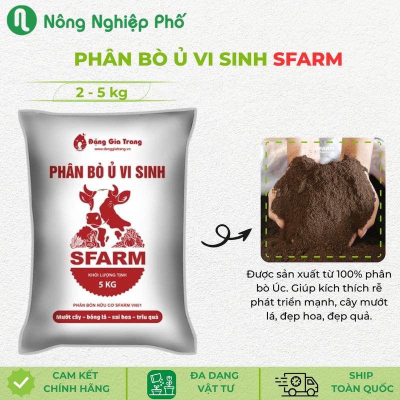 Phân bò ủ vi sinh SFARM 5kg - không có hạt cỏ ít mùi sạch mầm bệnh – Tơi đất giàu mùn tốt cho rau hoa cây ăn trái bonsai - đã qua xử lý
