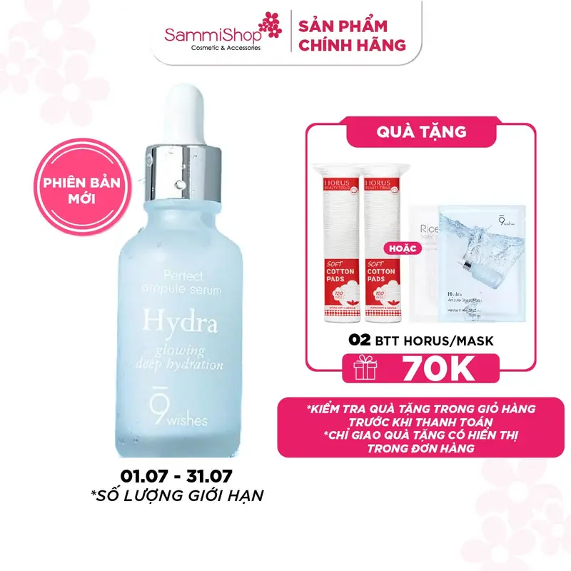 9 Wishes Tinh chất Hydra Ampule II 30ml Dưỡng Ẩm Da Cấp Ẩm Chăm Sóc Da 0