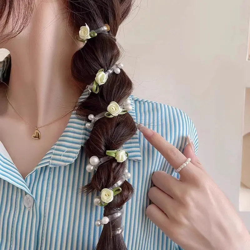 Dây Buộc Tóc Dây Cao Su, Thiết Kế Hoa Hồng,  Dây Buộc Tóc Độ Đàn Hồi Cao, Dành Cho Nữ Women Chun Phụ Kiện Tóc  Cua Dệt tóc dễ dàng，Người lớn và trẻ em đều có thể sử dụng，quà tặng bạn gái tinh tế