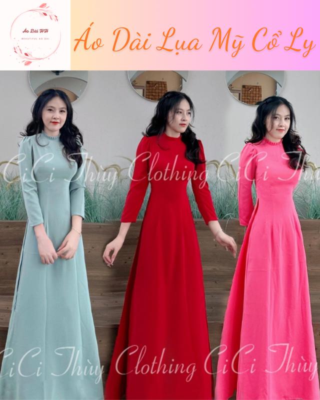  Áo Dài Lụa Mỹ áo 2 tà,cổ xếp ly cách điệu dáng truyền thống tay lỡ tơ dệt vân hoa 4 tà mềm hoạ tiết vân hoaAD17 Nữ Women Dress Tay Loe Kem Voan đen đính nơ cúc Váy 