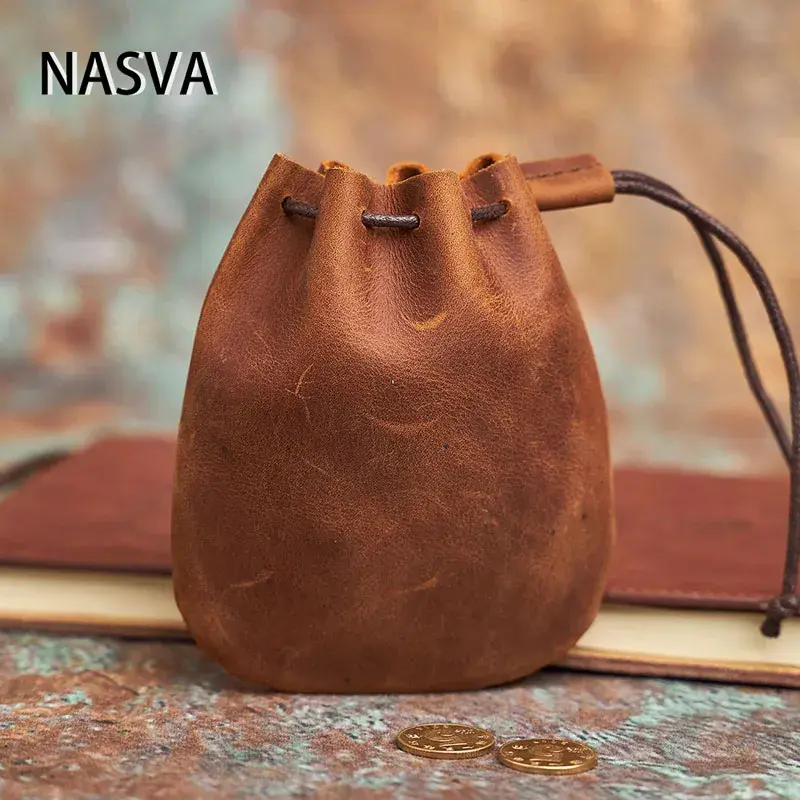 Genuine Cowhide Fashion Short Wallet Drawstring Coin Purse Cute Key Bag Coin Holder/Purse NASVA