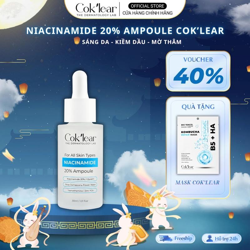 Cok'lear Niacinamide 20% Ampoule hỗ trợ làm sáng da kiềm dầu giảm thâm mụn cải…