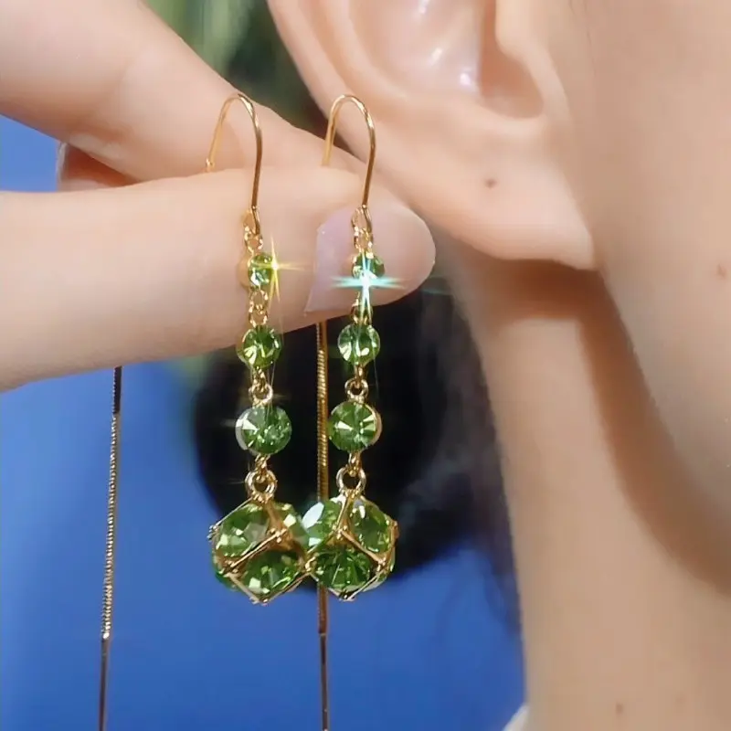 anting telinga wanita green long earrings petal my jewellery HSHY
