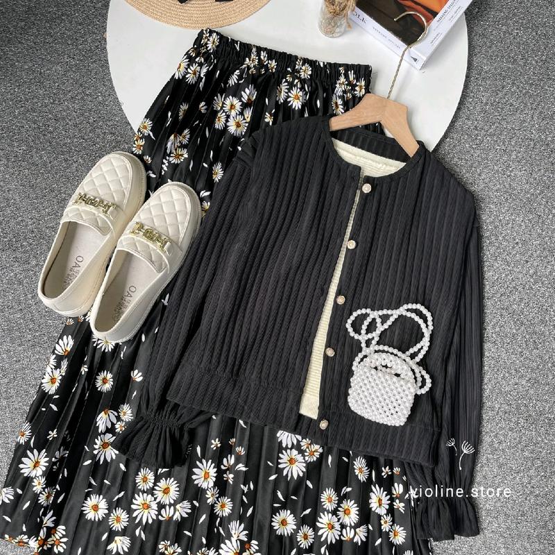 Violine store - ONESET SETELAN WANITA SETELAN ROK PANJANG CEWE KEKINIAN CARDI KNIT HORNET PREMIUM & ROK PLISKET MOTIF BUNGA ONESET LUCU KOREAN OUTFIT STYLE KEKINIAN REMAJA OUTFIT HEALING MURAH KEKINIAN  ONESET CAKEP WANITA MASA KINI STYLE 2025 9