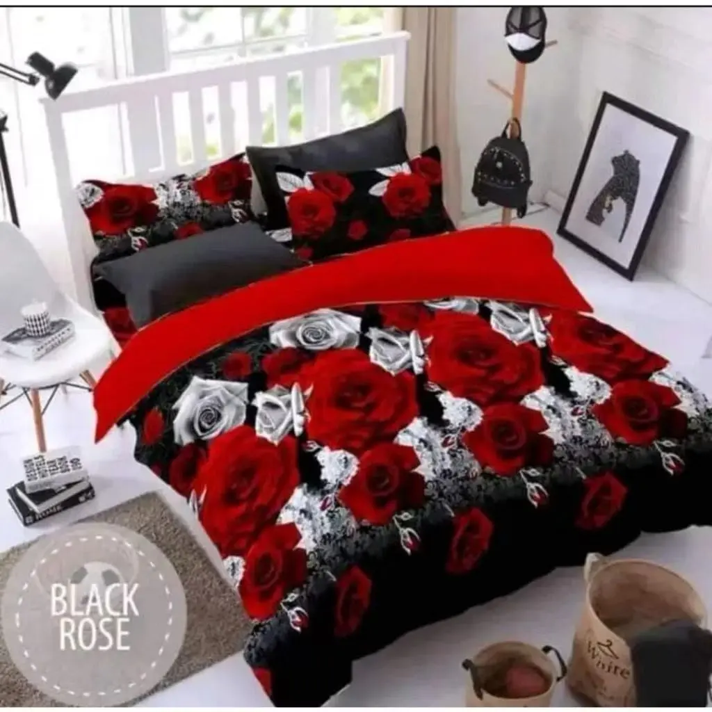 {COD} Sprei Bunga 180x200 Set Sarung Bantal & Guling Seprei 160x200 120x200 Homemade Motif Rose Black Bahan Katun Halus Premium Sudut Karet Seprai Tidak Luntur Size King Queen Single Murah Terbaru