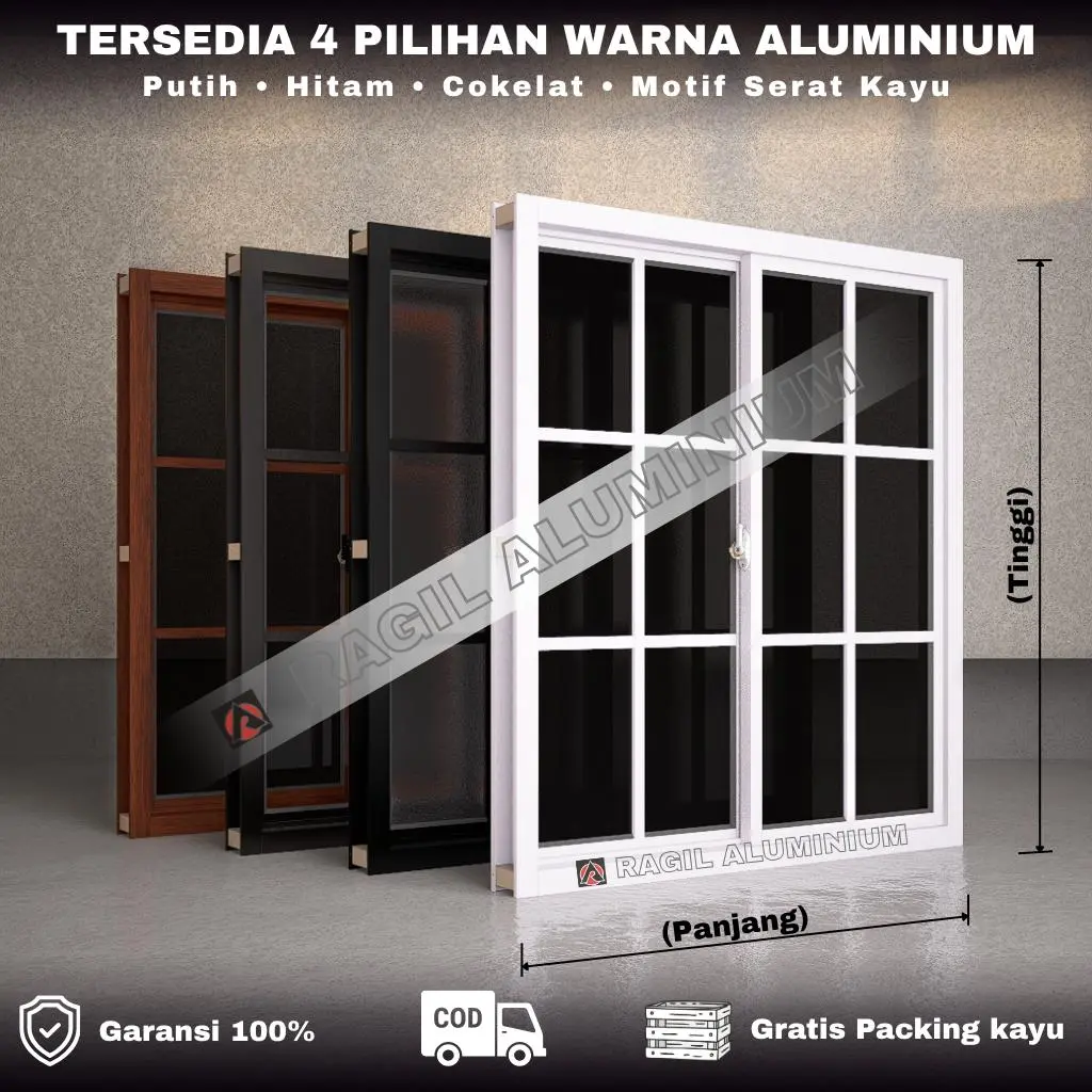 Jendela Aluminium Kaca Sliding Ornamen Tinggi 100 cm x Panjang 80 cm (100x80)