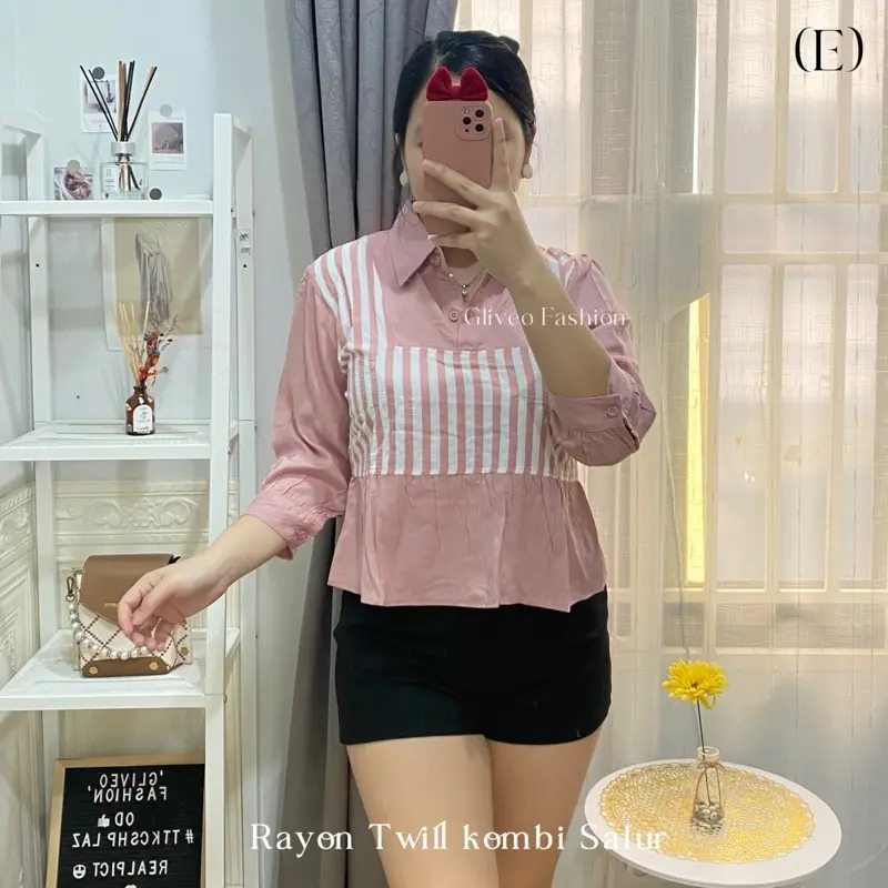 GLIVEO (COD) - KEMEJA KOMBI SALUR RAYON TWILL ADEM / KEMEJA SALUR WANITA LENGAN PANJANG/ ATASAN LENGAN PANJANG WANITA baju karya stripe GLIVEO (COD) - KEMEJA KOMBI SALUR RAYON TWILL ADEM / KEMEJA SALUR WANITA LENGAN PANJANG/ ATASAN LENGAN PANJANG WANITA baju karya stripe