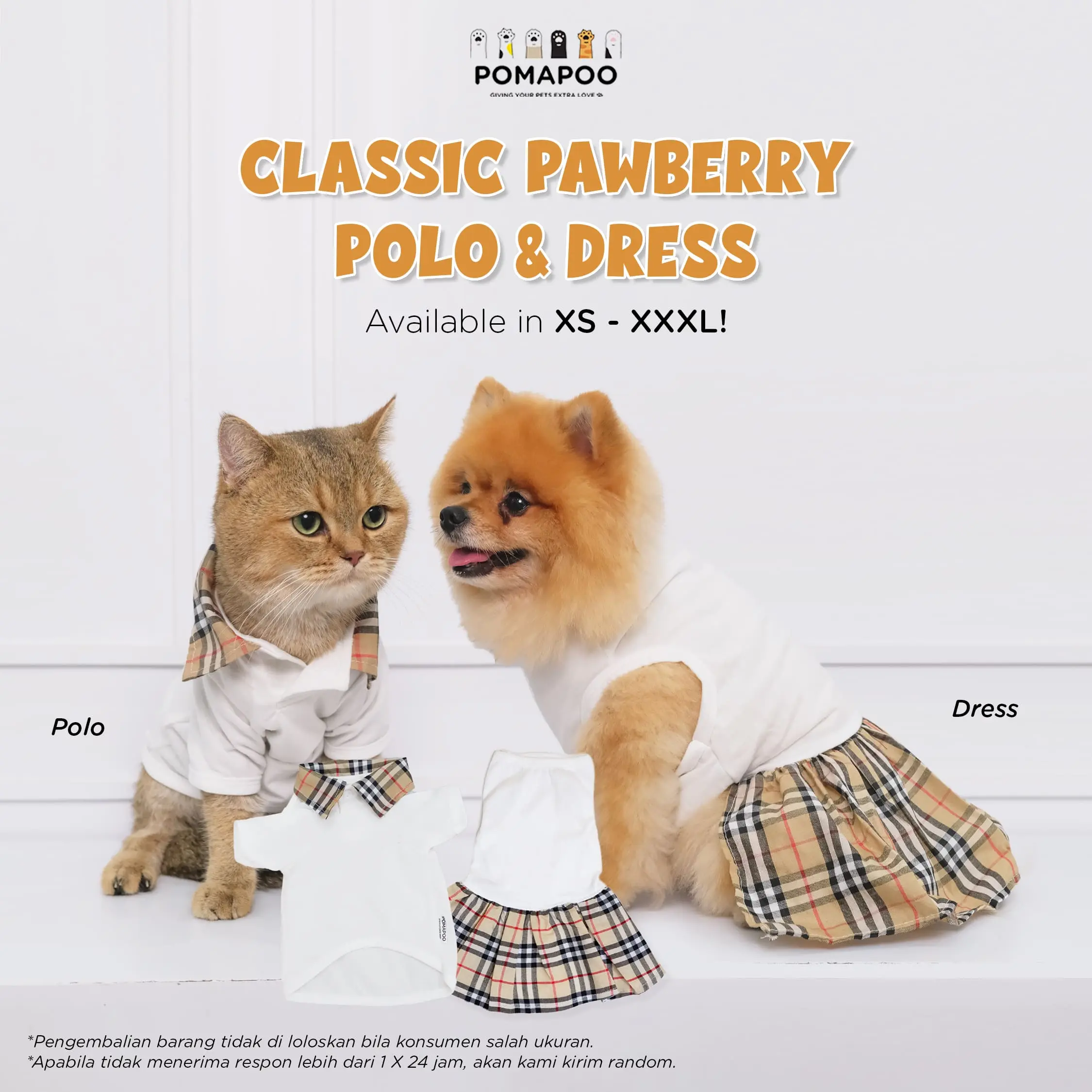 POMAPOO - Baju Kucing dan Baju Anjing Classic Pawberry Polo & Tank Dress