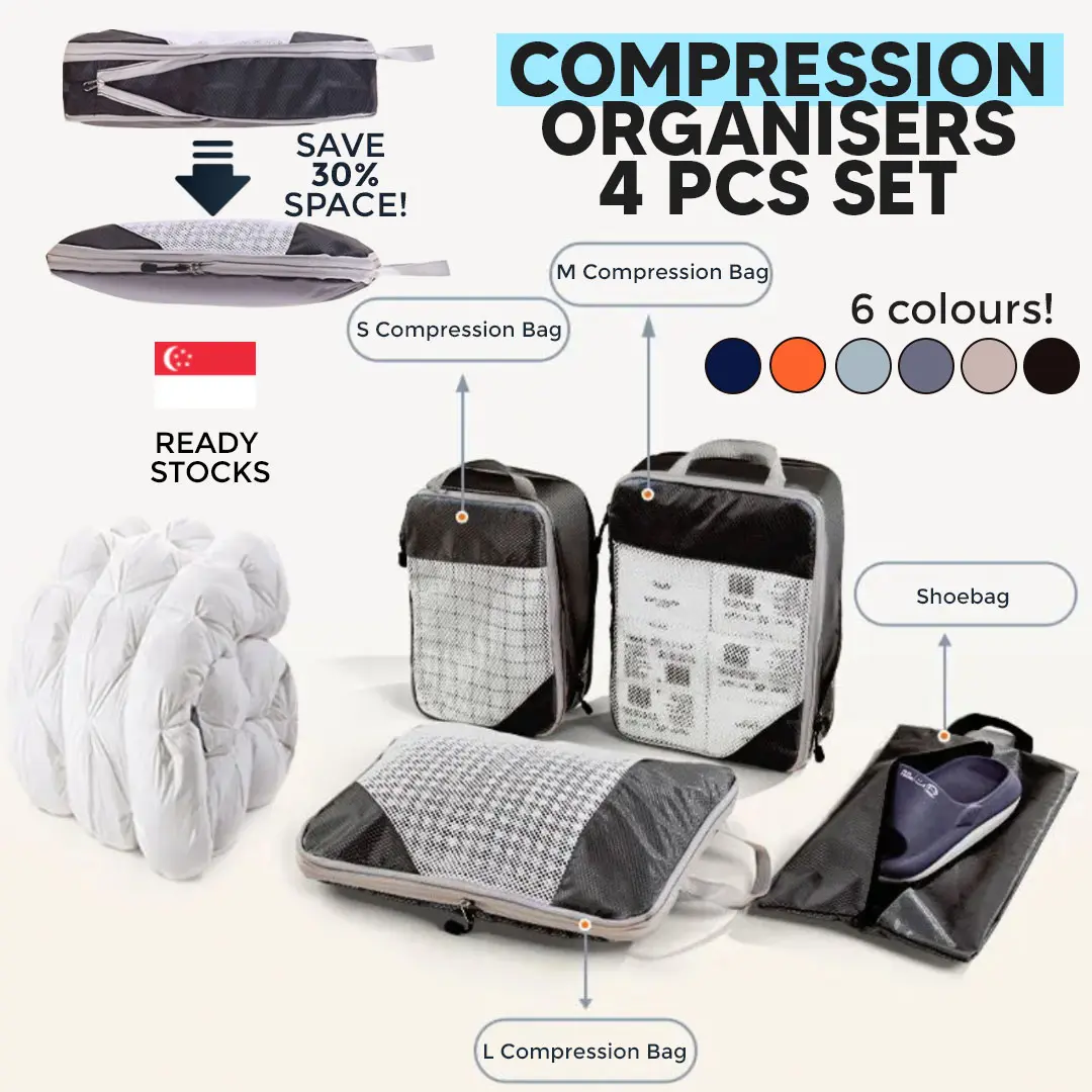 【SG】Compression Travel Organisers 4/6 Pcs Set Space Saving Storage Luggage Organisers Backpack Organiser Lightweight Waterproof Material