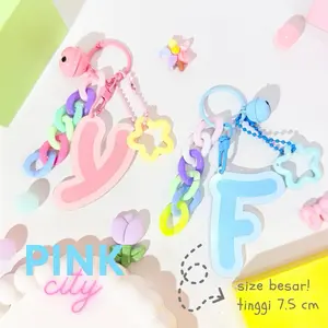 Bagcharm Gantungan kunci Keychain Inisial Huruf A-Z Set Lonceng Mainan Rante Aksesoris Unik Untuk Tas & Ponsel Akrilik 3ml Tinggi 7.5cm Dilengkapi Lonceng Dan Mainan Cerah Ramah
