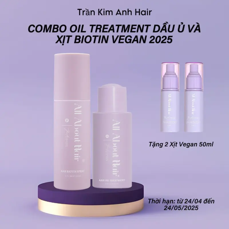 Combo Oil Treatment 100ml và Xịt Biotin Vegan 120ml - All About Hair ( Tặng 2 Xịt Biotin Vegan 50ml )