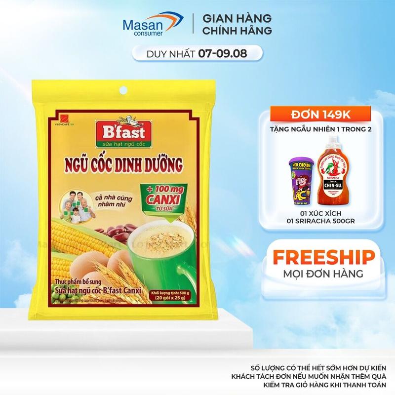 Thực Phẩm Bổ Sung Sữa Hạt Ngũ Cốc B'Fast Canxi - Túi 20 Gói x 25g
