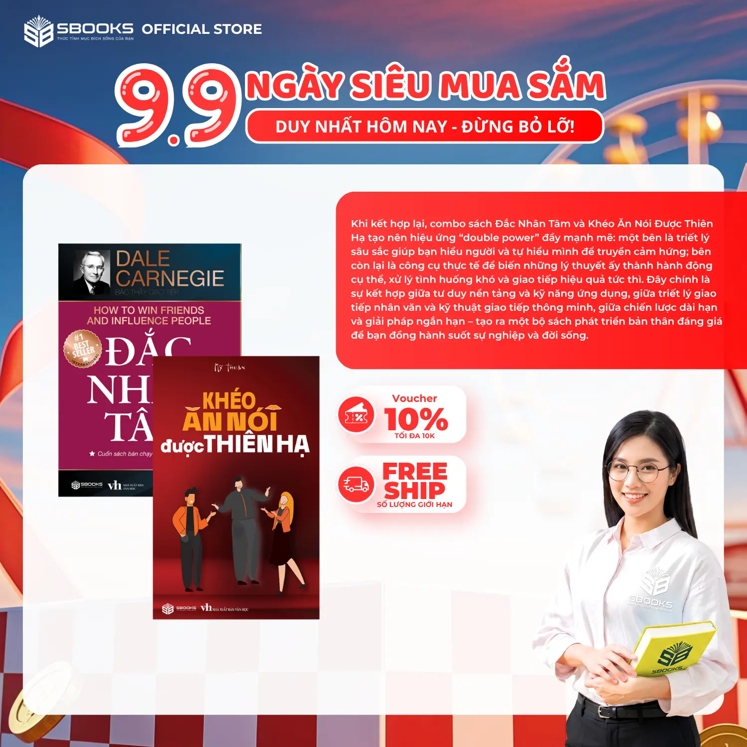 Sách Combo 2 Cuốn: Đắc Nhân Tâm + Khéo Ăn Nói Được Thiên Hạ - Tác giả Dale Carnegie - SBOOKS