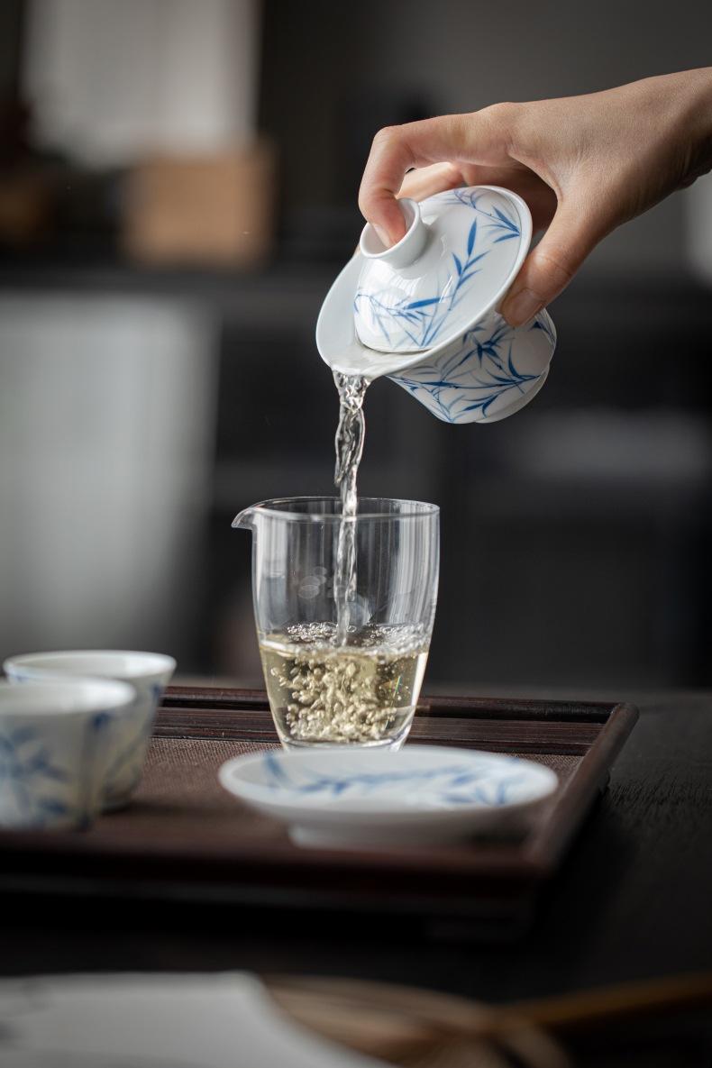 Product Introduction of Bamboo Sancai covered bowl hand-painted ceramic single large high-end Dehua white porcelain tea bowl Kung Fu tea set gift 26