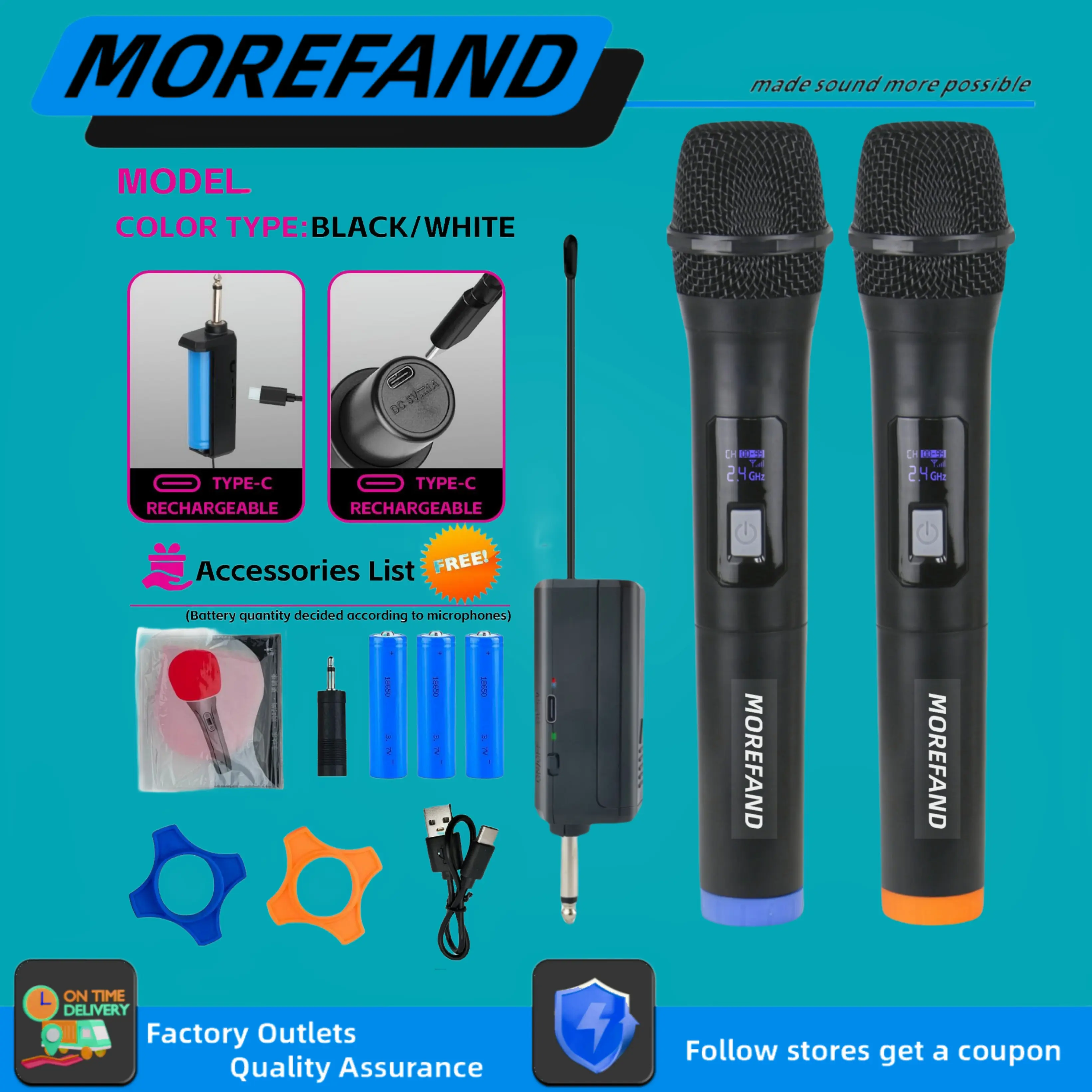 308v1-308v2/Wireless Microphone Karaoke Mic with 1 Receiver 2 mic bluetooth Colokan mic  wireless  2  mic mic  treasure