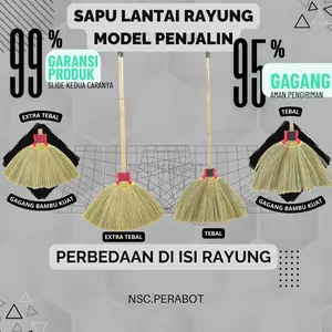 Sapu Lantai Rayung Premium Magelang Ceblok Gagang Rotan 75 cm Bahan Rayung Padi Extra Tebal UMKM Indonesia