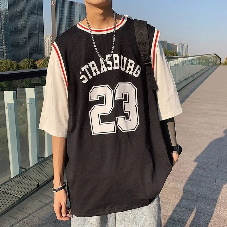 Quần Áo Bóng Rổ, Áo Thi Đấu Giả Hai Mảnh, Dành Cho Nam Giới, Số 23 James, Thương Hiệu Thời Trang Hip Hop, Áo Phông Ngắn Tay, Quần Áo Thể Thao Hợp Xu hướng Xu Hướng Ins