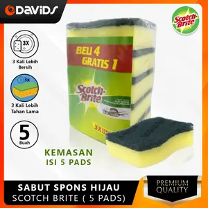 Sabut Cuci Piring Spons Sponge Sepon Busa Scotch Brite 3M Set 5 Pad