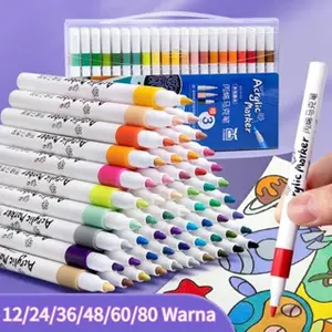 【Penjual Lokal】Pensil Cat Akrilik 36/48/60/80 Warna - Cepat Kering dan Tahan Air / Kuas Cat Akrilik / Alat Lukis Kreatif untuk Pendidikan Seni Anak-Anak - Set Pensil Cat Akrilik / Alat Lukis DIY /  Highlighter / Alat Lukis Acrylic Glass Mewarnai Paper
