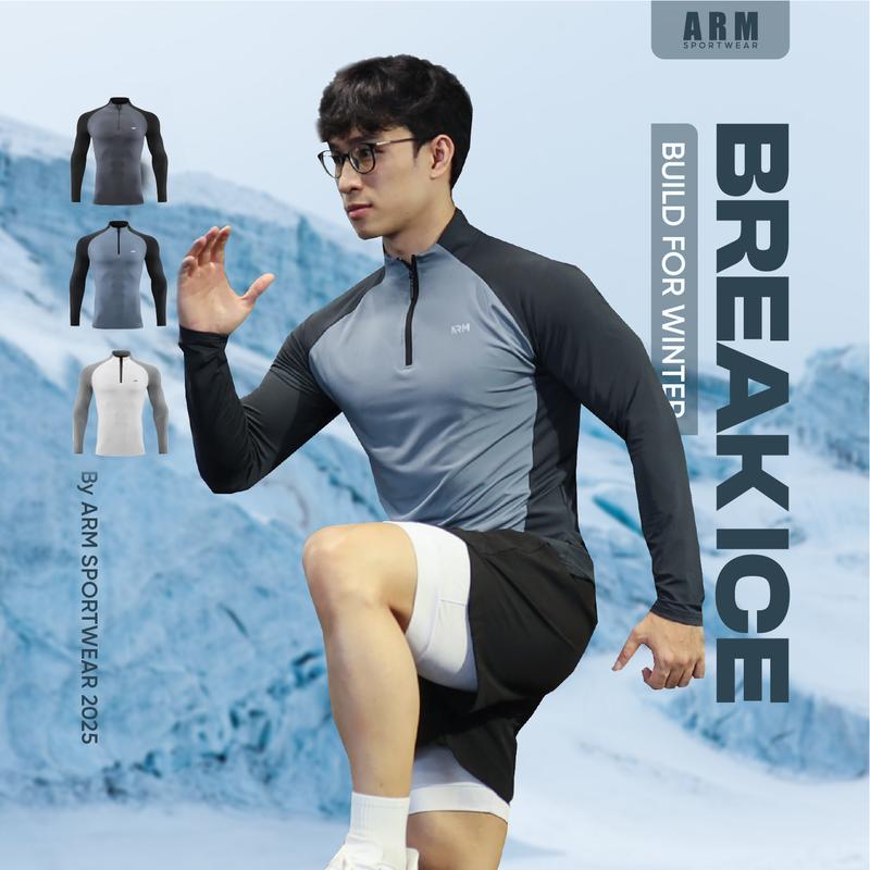 Áo Thun Thể Thao Nam Dài Tay Raglan 1 4 Zip – Thun Lạnh Co Giãn Nhanh Khô – ARM Sportswear