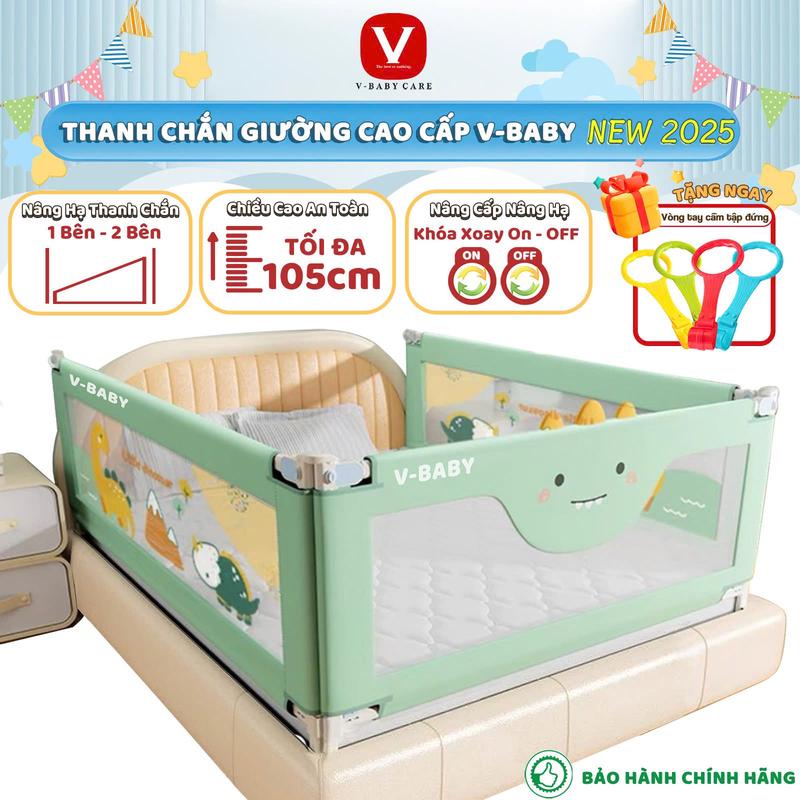 Thanh Chắn Giường Cho Bé V-BABY N002 & N1 Khung Nâng Cấp Khóa Xoay 1 Thanh Chắn 1 Mặt