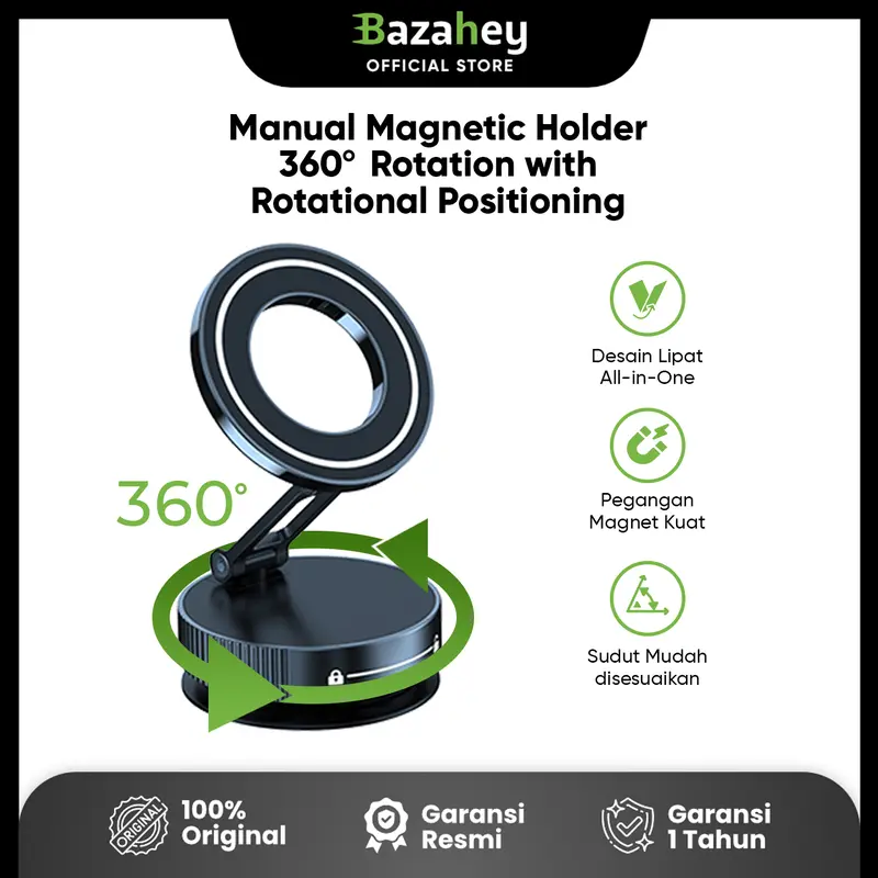 ROJO FOX Magnetic Phone Holder 360° Rotation & Foldable | N52 Strong Magnet | 1200X Suction Power | Car & Desktop Compatible Penyangga Motor 0