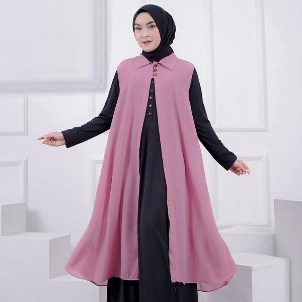 Outer Kardigan Jumbo Tanpa Lengan Bahan Ceruty Babydoll By Azka Collection - Model Pengencang Kancing 4