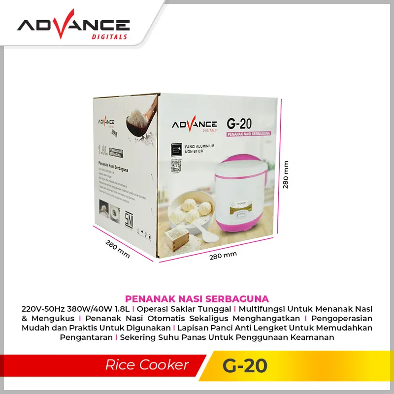 [COD] Advance Rice Cooker G20 / G-20 Kapasitas 1.8L 380W 3in1  Penanak Nasi magic Com Listrik magic  jar 7