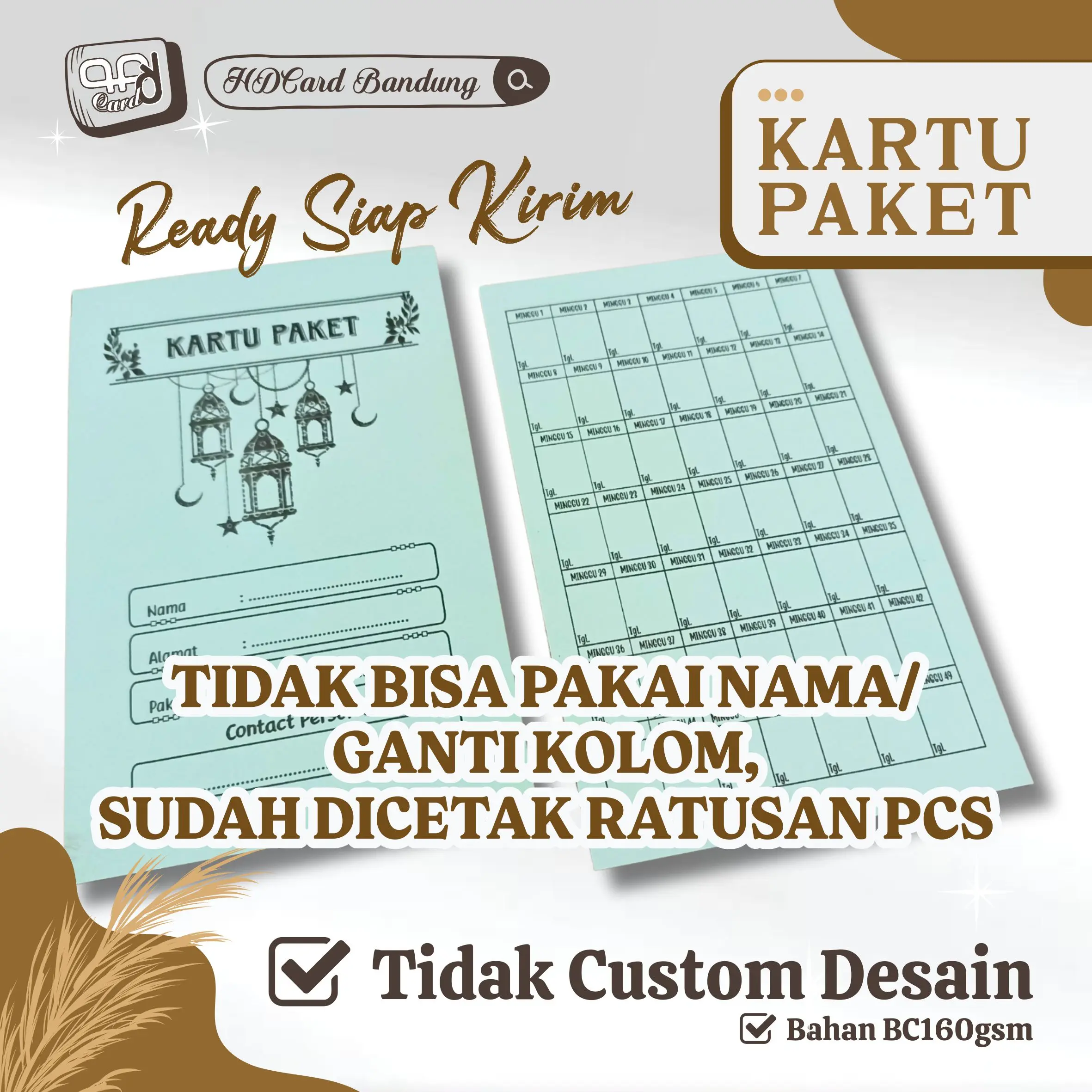 Kartu Paket Ready Stok Tidak Costum Desain - Ready Siap Kirim Kartu Arisan Tabungan Lebaran