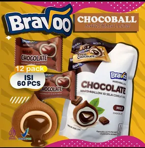 5OPCS+10PCS FREEBRAVOO CHOCO BALL MARSHMELLOW 12 PACKISI 6OPCS HALAL BPOM MARSHMELLOW ISISLAY STROBERRY DAN CHOKLAT PREMIUMJAJANAN SD MURAH HARGA GROSIR
