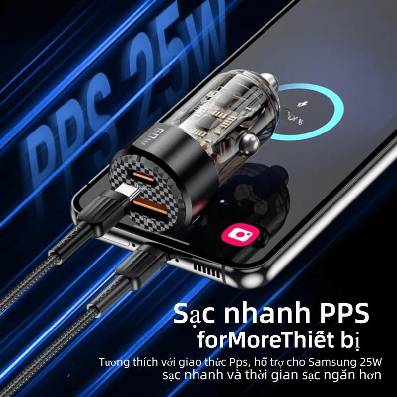 Bộ sạc ô tô, Toocki, Sạc nhanh 3.0 PD, Sạc nhanh, Type C, 60W / 50W, Thích hợp cho iPhone 15, 14, 13, 12 và Samsung S22, S23 Ultra, Bộ sạc điện thoại trên ô tô 5