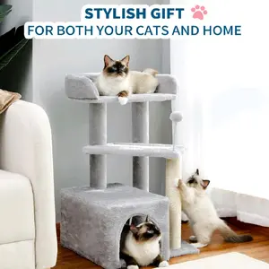 Modern cat tree house scraching pad / rumah kucing sofa / scratcing&spring pompom / cakaran kucing