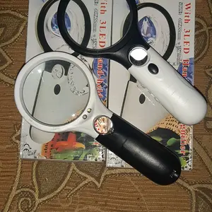 KACA PEMBESAR. 2in1 Magnifier Gelas Kaca Pembesar Dengan Lampu 3 LED Loop Magnifying Untuk Membaca dan Perhiasan Lensa Kaca Pembesar LED