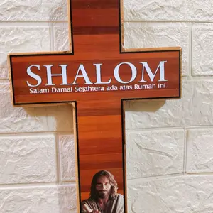 Salib Gantung Kayu Jati Ukuran 32cm dengan Cantolan Belakang(shalom) kali graf