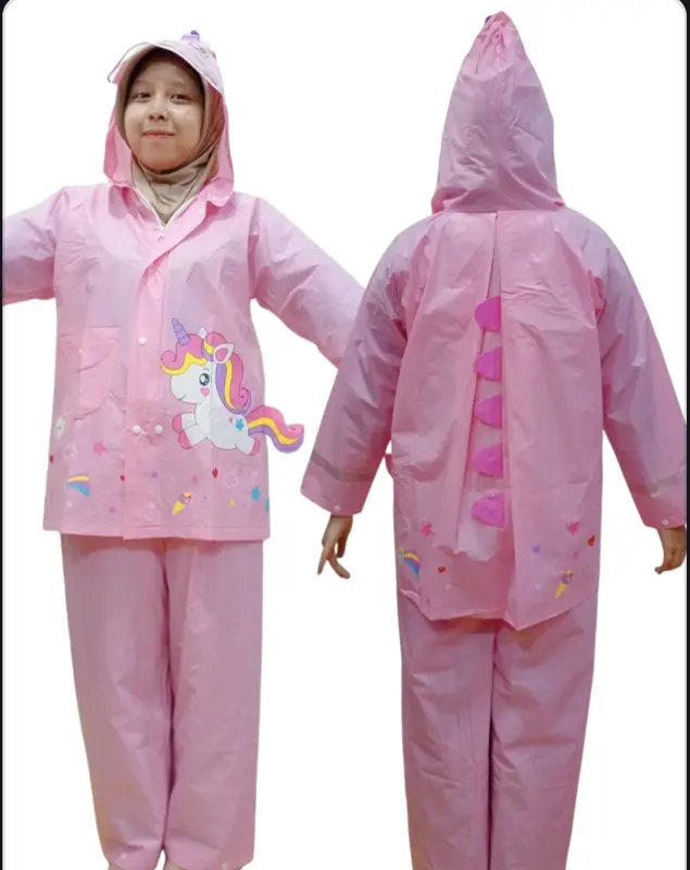 A-CROSS JAS HUJAN SETELAN ANAK KUROMI DENGAN RUANG RANSEL DI BELAKANG LUCU DAN IMUT Pvc Biru Pink 1