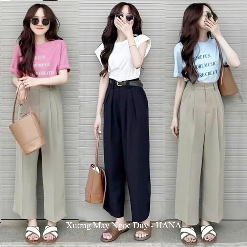 Quần tây ống suông nấm lùn nữ m48 m50 đi học làm công sở dáng quần ống rộng nấm lùn cạp cao dài 88 90cm vảy dày mềm