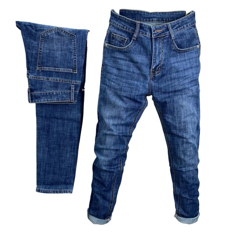 Quần Jeans Nam [Mã-T3322/3323] Màu Xanh Đậm Trơn Phối Chỉ Vàng Wash Nhẹ FormSLimFit Co Giãn