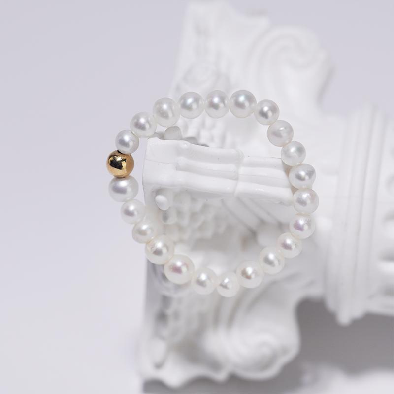 Product Introduction of shuiyu 18K accessories freshwater nucleated millet pearl ring3-4mm nearly round with slight flaws ZH12709 1