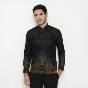 LUIGI RICCIO Baju Koko Batik no Pria Dewasa Regular Modern Sun Black Series Katun Premium Special Ramadhan Terbaru