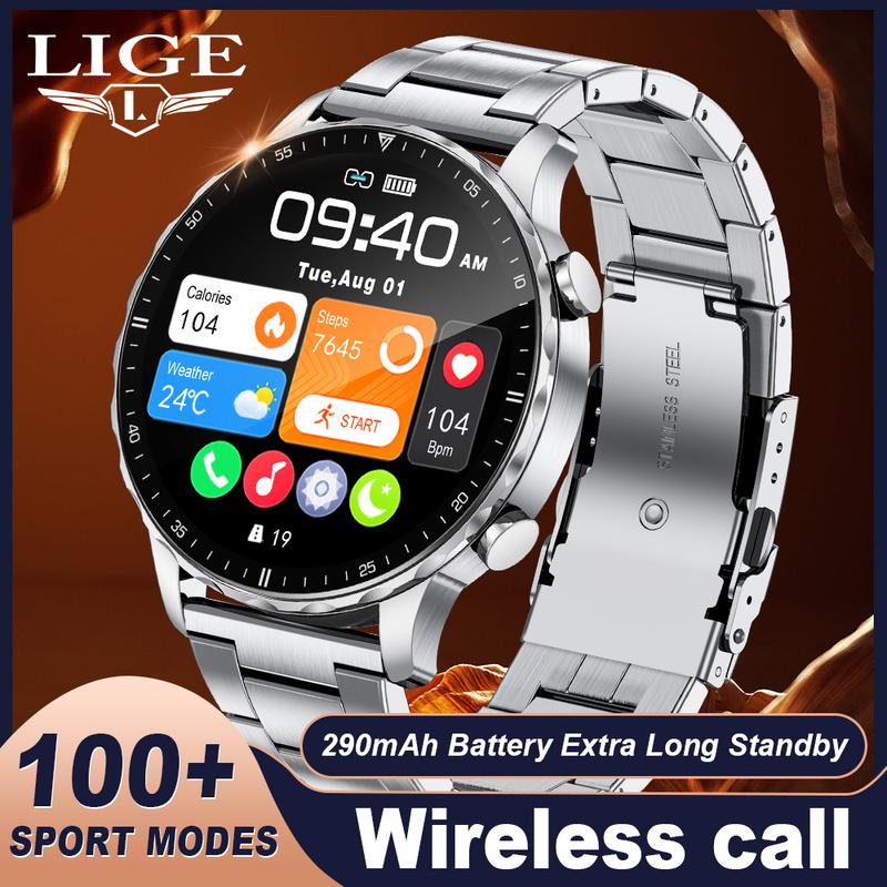 LIGE Đồng hồ thông minh Nam Nữ 1.53" Màn hình cảm ứng Bluetooth Gọi huyết áp 290mAh Thể dục thể thao IP68 Dây đeo silicon miễn phí chống nước Tương thích Android iOS