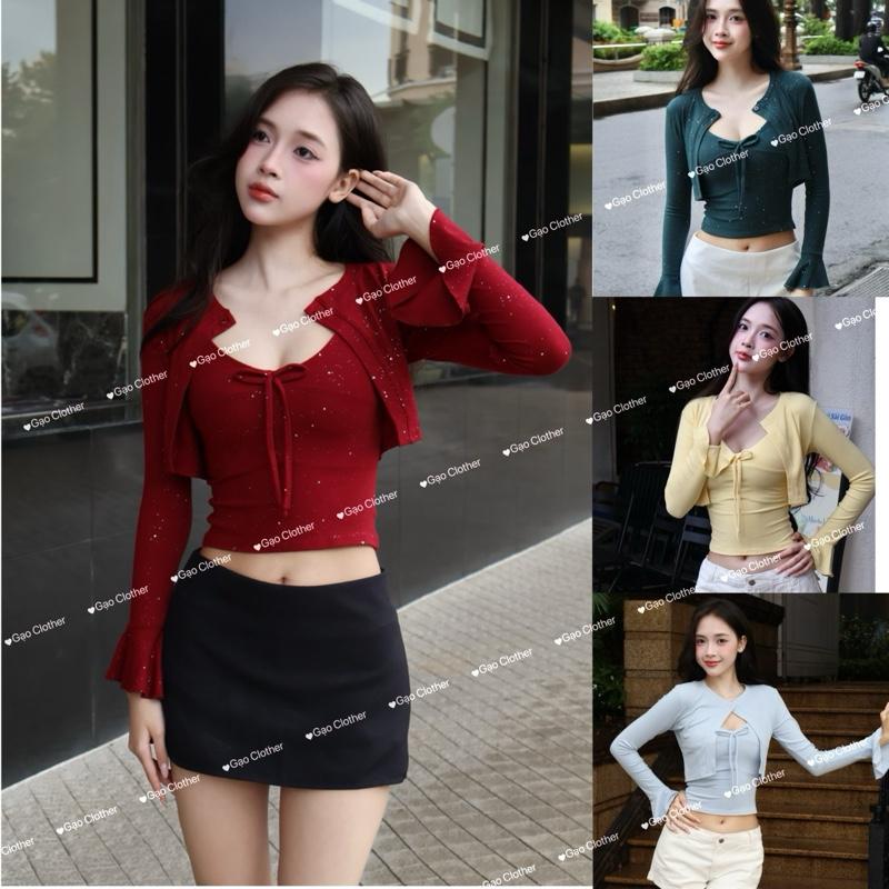 Size từ xs-2xl Deal mở bán  Set áo Cardigan kết hợp cùng 2 dây phù hợp se se lạnh đặc biệt mùa Noel với kết hợp blink blink 