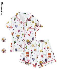 Conjunto de pijama retro y lindo con cuello y manga corta “Rainbow Girl” estilo caricatura, ropa de dormir cómoda para casa y al aire libre, regalo perfecto