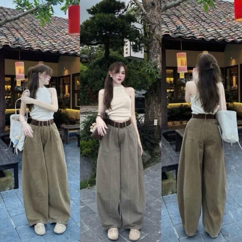 Quần JEANS nữ ống suông vinage hàn quốc dễ MIX đồ lưng cao HACK dáng tặng đai to nhỏ ngẫu nhiên