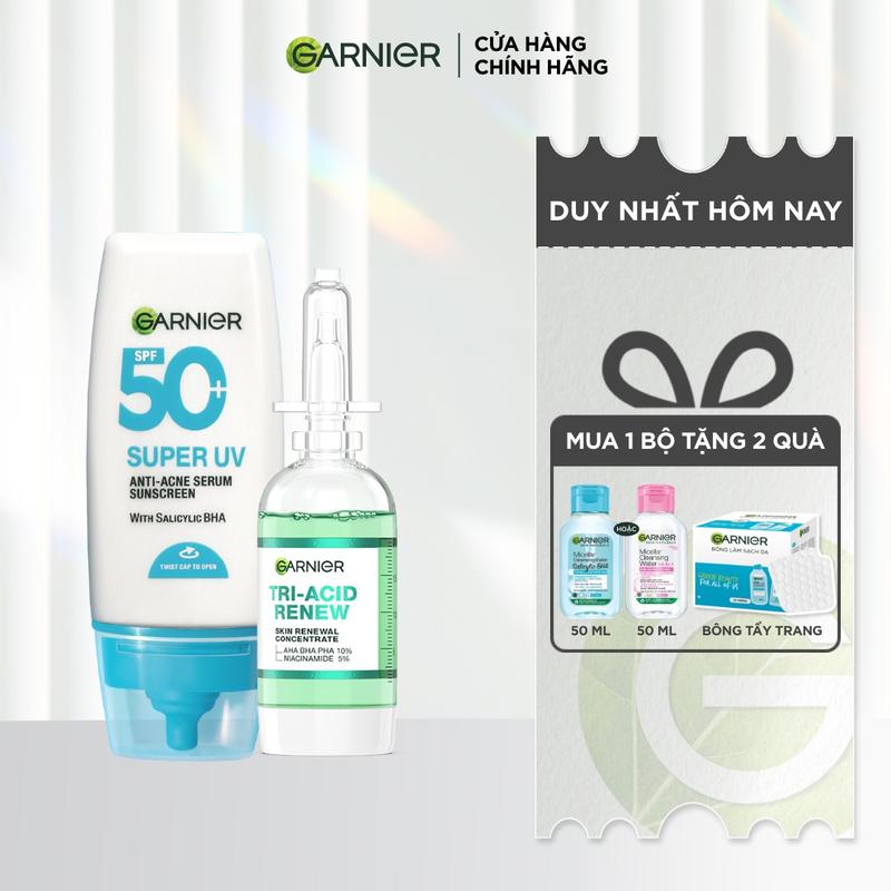 Bộ đôi serum Thế hệ mới giúp da láng mịn và kem chống nắng phổ rộng cho da dầu mụn 20ml x 30ml