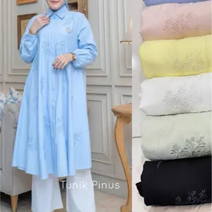 Tunik wanita  tunik wanita terbaru tunik lebaran atasan wanita winodi terbaru tunik panjang winodi kemeja wanita terbaru Kancing Katun Oversize Dewasa Baju Kerah Muslimah