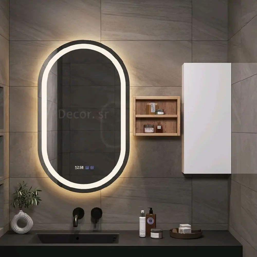 Bathroom Mirrors cermin lampu led touchscreen - cermin oval aesthetic kamar mandi wastapel dm 40 x 60 di lengkapi tombol tochscren